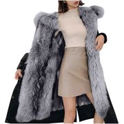 EGNMCR Womens Long Puffer Coat, Long Sleeve Padded Winter Down Coats, Hooded Parka Jacket Women's Loose Casual Thickened Warm Mid Length Cotton Jacket Long Sleeved Cotton Jacket Women Coat