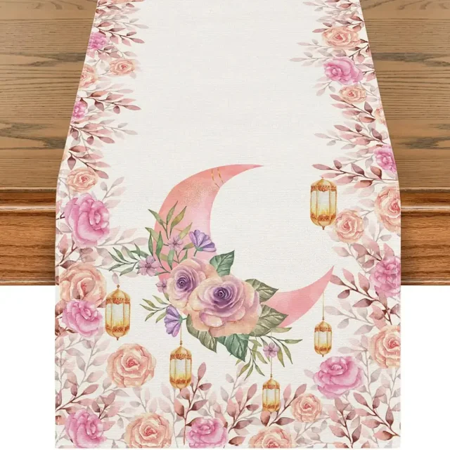 Ramadan Moon Star Print Seasonal Kitchen Dining Linen Table Runner Washable Family Dining Table Holiday Party Decor Supplies