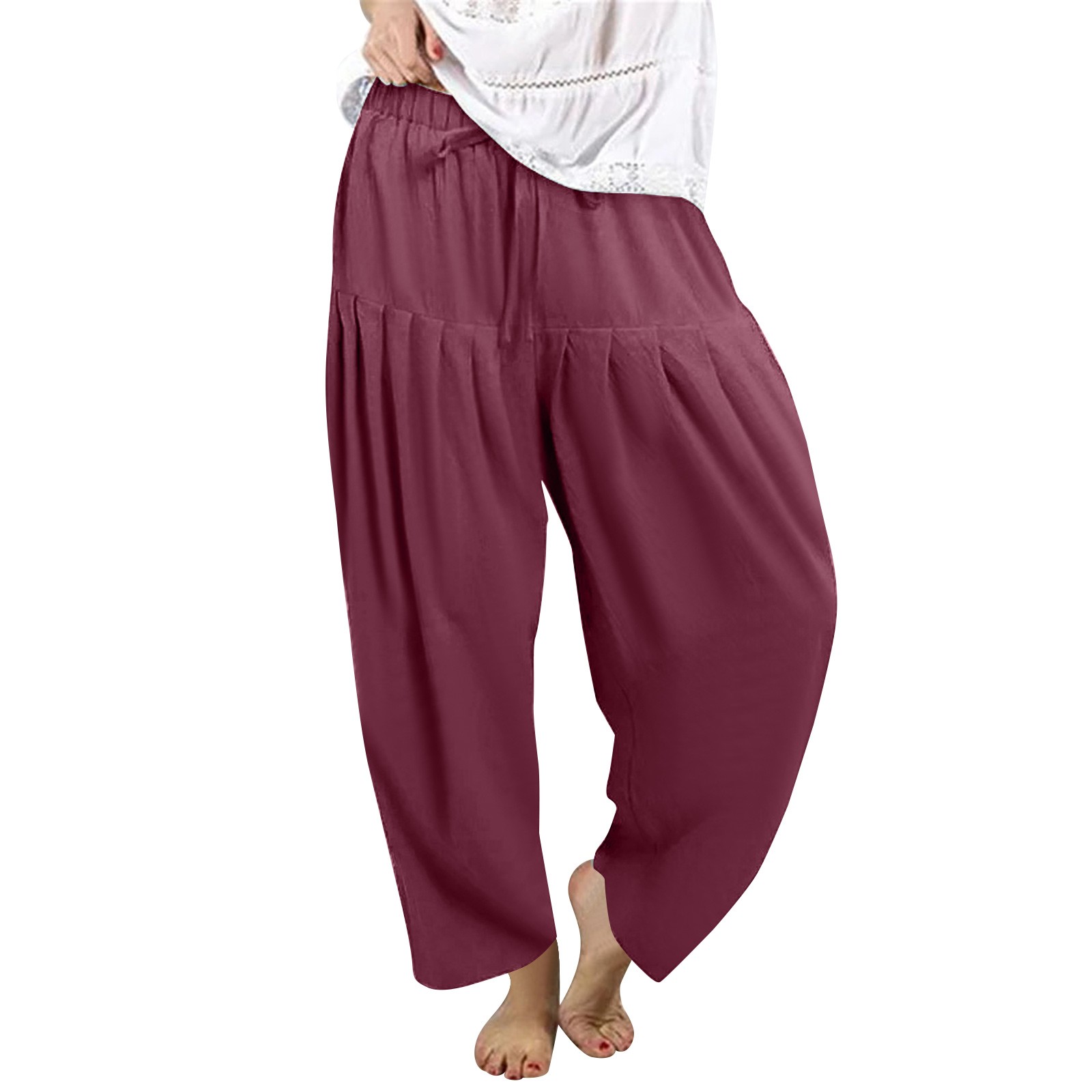 adviicd Pantalon de Randonnée Femme Ample à Cordon Taille Haute Jambe Droite Pantalon de Jogging TTG, Vin