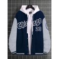 thumbnail image 2 of Faithtur Men's Spring Autumn Casual Coat Long Sleeve Letter Printed Button Up Contrast Color Baseball Jacket, 2 of 4