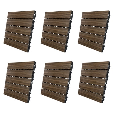 AURA 12" x 12" Premium Polymer Outdoor Patio Deck Tile, Walnut Brown (6 Pack)