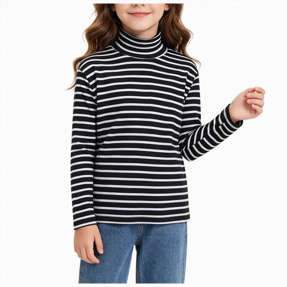 Gubotare Tight Shirts for Girls Long Sleeve Shirts for Girls Toddler Girl Long Sleeve Shirt Tops Tees Puff Round Neck Rib Kids T shirt Size 9-10 (Black,9-10 Years)