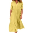 thumbnail image 2 of Robes Grande Taille Mode Femmes Automne Uni Décontracté Col Rabattu Manches Longues Vacances Robe à Boutons Manches Longues Robe d'Été pour Femmes en Liquidation, 2 of 9