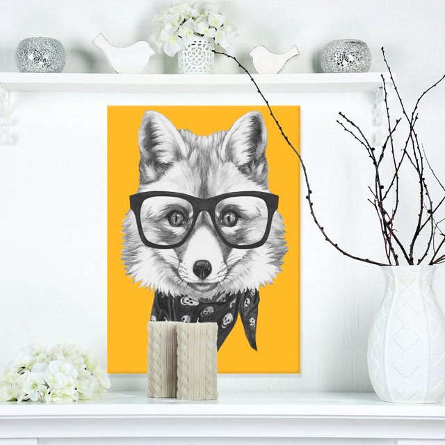 Funny Fox with Formal Glasses - Contemporary Animal Art Canvas