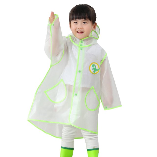 Children‘s Boys Girls Dinosaur Rainbow Printed Button Rain Jacket Hooded Windproof Raincoat