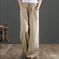 thumbnail image 2 of Pantalon Grand en Coton et Lin pour Femmes, Habillé Décontracté, Couleur Unie, Taille Haute, Pantalon de Détente, Pantalon Capri d'Entraînement pour Femmes, 2 of 6