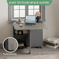 thumbnail image 3 of Drop Leaf Dining Table with 2-Tier Storage, Rolling Kitchen Table on Lockable Wheels, Space-Saving Folding Table for 4-6, 3 of 6