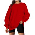 thumbnail image 2 of Jienlioq Femmes Manches Longues Liquidation Mode Femme Manches Longues Col Rond Chandail en Molleton Ample Blouse Unie Hauts Sélection Flash, 2 of 6