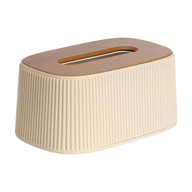 European-Style Elastic Tissue Box for Home and Office Desktop, Universal Fit, Durable Plastic with Rounded Edges, Modern Vertical Stripe Design(Beige)
