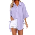 thumbnail image 2 of Jsaierl Linen Button Down Shirts for Women 3/4 Sleeve Collared Tops Comfy Cotton Linen Long Shirts Solid High Low Hem Blouses Oversized Beach Shirts, 2 of 6