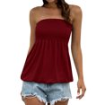 thumbnail image 1 of Women Elastic Strapless Pleated Tube Top Halter Twisted Plain Blouse Top, 1 of 6