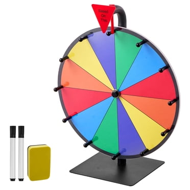 KFFKFF 12 in Spinning Prize Wheel, 12 Slots Spinning Wheel with Stand, Tabletop Win Fortune Roulette with a Dry Erase and 2 Markers, 6 Colors, Easy Assembly