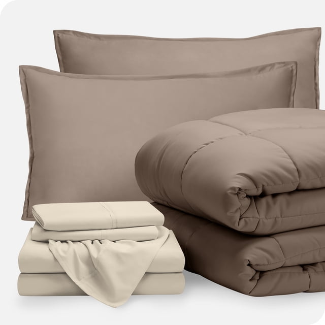 Bare Home 7-Piece Bed-in-a-Bag - Queen, Taupe with Sand Sheet Set