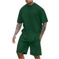 thumbnail image 1 of TIMIFIS Survêtements pour Hommes 2 Pcs Tenues de Jogging Athlétiques Décontractées Col Rond Uni Blouse à Manches Courtes et Shorts Ensemble 2 Pcs - Automne, 1 of 8
