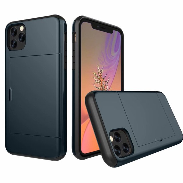 iPhone11 Pro Case Hybrid Rugged Hard Back Cover with ID Credit Card Slot Holder Wallet Case for Apple iPhone11 Pro - Navy