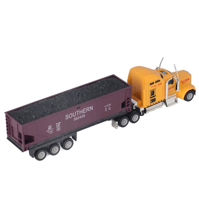 Camions à Rétrofriction, Modèle de Camion de Transport Sécuritaire Brillant Résistant à l'Usure 1:65 pour Enfants. l'Image Montre un Modèle de Camion de Transport avec une Cabine Jaune et une Remorque Bordeaux Étiquetée « Southern 362450 », Rempli de Charbon Simulé. Fabriqué en Alliage, Ce Jouet à l'Échelle 1:65 Présente un Mécanisme à Rétrofriction pour le Jeu Interactif, Idéal pour les collections de Véhicules pour Enfants.