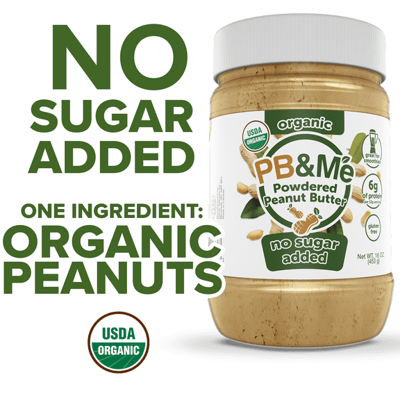 PB&Me USDA Organic Powdered Peanut Butter, Keto Snack, Gluten Free, Plant Protein, No Sugar Added, 16 Ounce