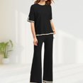 thumbnail image 4 of Ladies 2 Piece Pant Set Crew Neck Basic Top Long Pant Loose Fit Sleepwear Outfit, 4 of 8