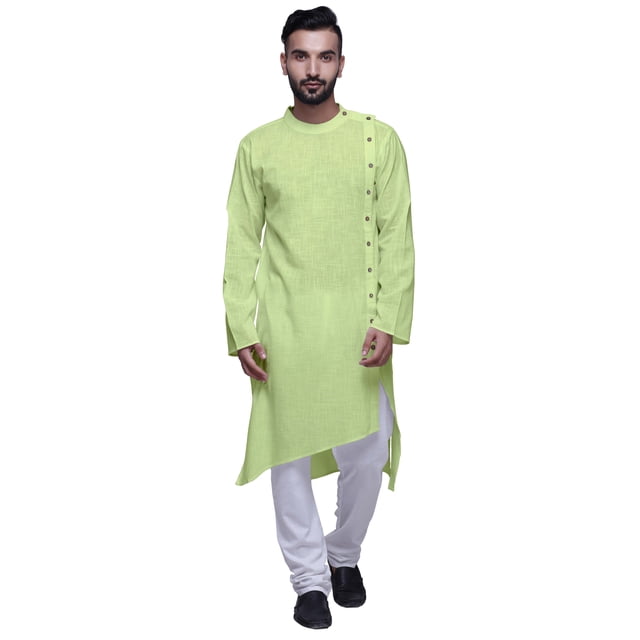 Atasi Solid Designer LongKurtaShirt Asymmetric Cut Full SleeveKurtaFor Men-Large