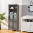 thumbnail image 3 of Gymax Bathroom Tall Storage Cabinet Linen Tower w/ Glass Door & Adjustable Shelf Grey, 3 of 10