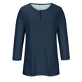thumbnail image 4 of Yuyuzo Womens 3/4 Sleeve Tops Basic Button Crew Neck Solid Color Loose Fitted Tunics Tee Blouses, 4 of 5