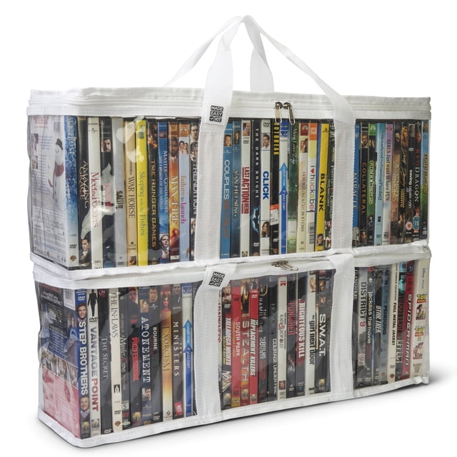 Made Easy Kit DVD Storage Case - Clear PVC Organizer With Triple-Stitched Handles, Dividers - Stackable, Space-Saving, Fits 40 DVDs - Containers For Movie Discs, Video Games, VHS Tapes