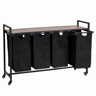 Multi-Bag Rolling Laundry Hamper with Removable Oxford Bags – 4-Bag Configurations, 43.5 L Capacity, Portable Laundry Room Organizer with Wheels, Rustic Brown & Black
