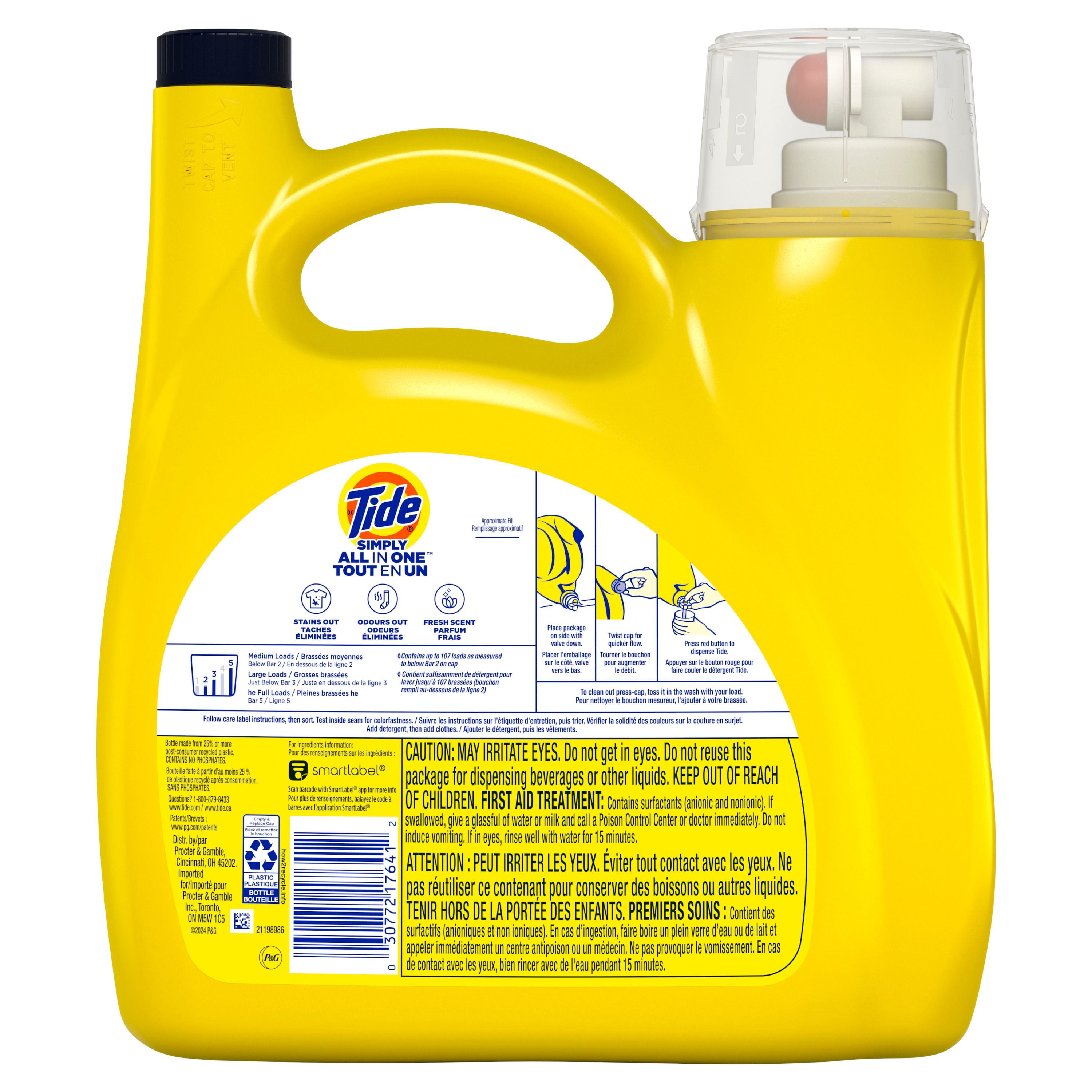 Tide Simply All-In-One Liquid Laundry Detergent, Refreshing Breeze Scent, 107 Loads, 4.16 L