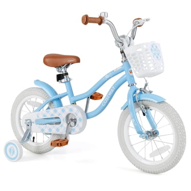 Costway 14" Kid's Bike with Removable Training Wheels & Basket for 3-5 Years Old Blue