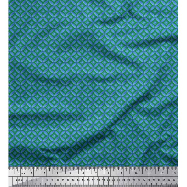 Soimoi Georgette Viscose Fabric Circle & Curve Diamond Geometric Printed Fabric 1 Yard 42 Inch Wide