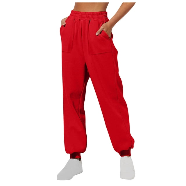 AherBiu Sweatpants Women High Waisted Fleece Solid Color Joggers with Pockets Fall Winter Loose Workout Running Gym Pants