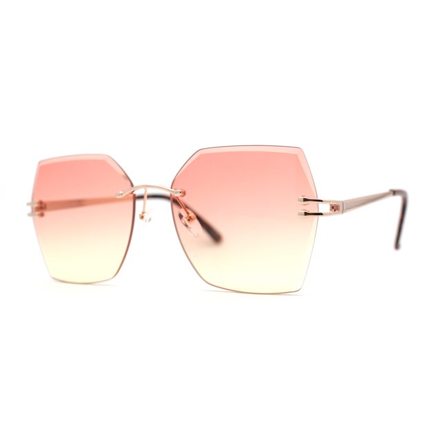 Womens Geometric Butterfly Rimless Oceanic Lens Chic Sunglasses Gold Red Orange