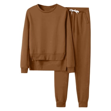 Frostluinai Tracksuits for Women Set Long Sleeve Pullover High Waist Sweatpants 2 Piece Sets Side Split Solid Sweatsuits with Pockets