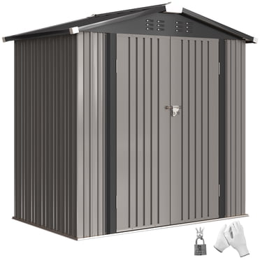 Outsunny 6.5' x 4'  Outdoor Storage Shed, Metal Garden Shed, Light Grey