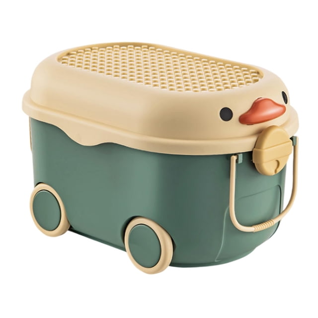 veasfak Cartoon Duck Shape Toy Storage Box with Wheels Storage Bin Portable Baby Clothes Green Middle