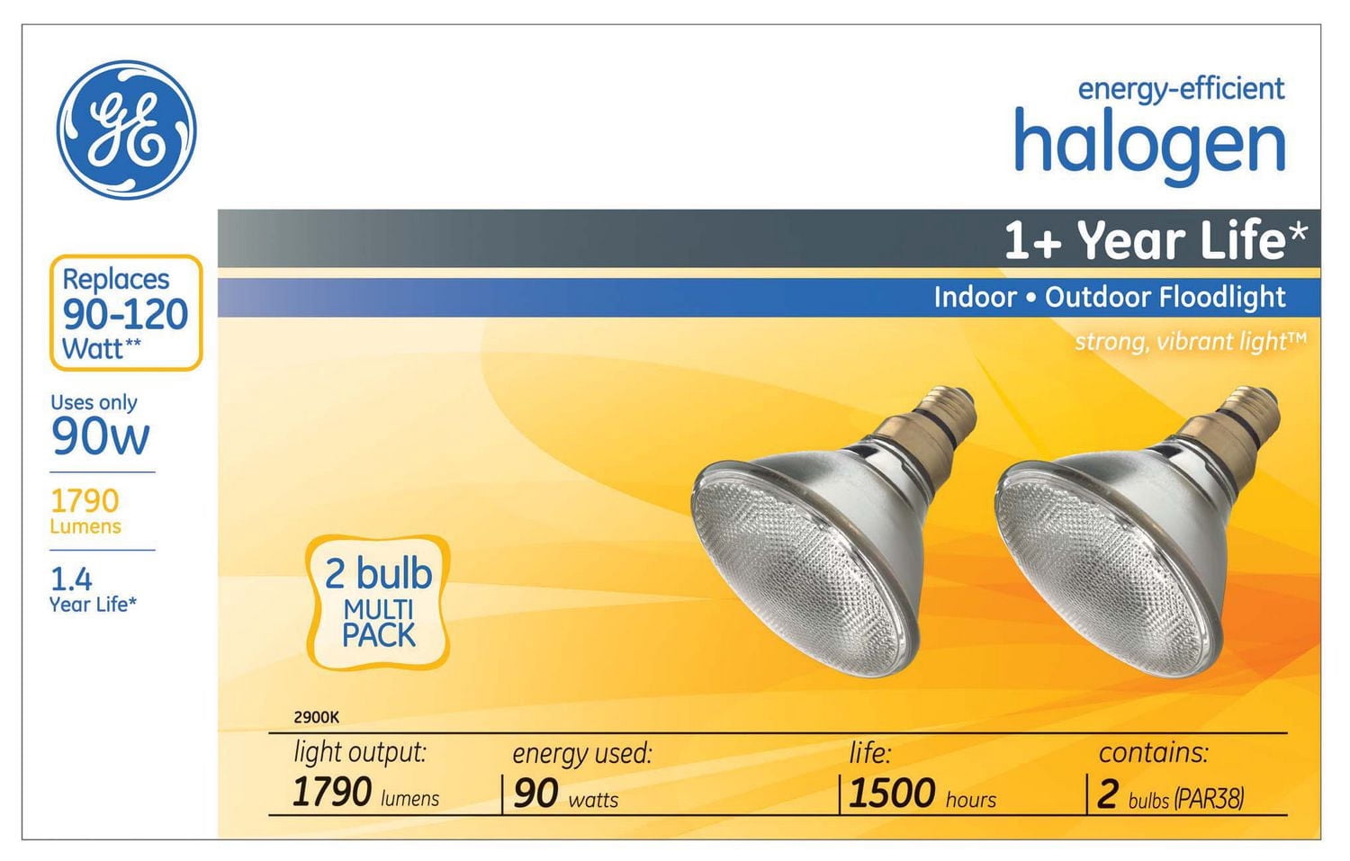GE Energy-Efficient Halogen 90W PAR38 2PK
