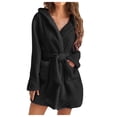 thumbnail image 1 of AherBiu Plus Size Robes for Women Fuzzy Fleece Lightweight Bathrobes Plush Warm Soft Mini Robe with Pockets, 1 of 7