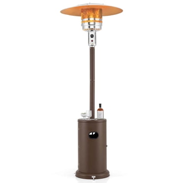 Costway Chauffage de Patio 48 000 BTU avec Roues, Table Ronde et Brûleur en Acier Inoxydable, Brun