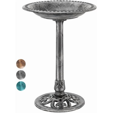 SPECSTAR Bird Bath, 28 inch Height Polyresin Lightweight Antique Outdoor Garden Birdbath Gray