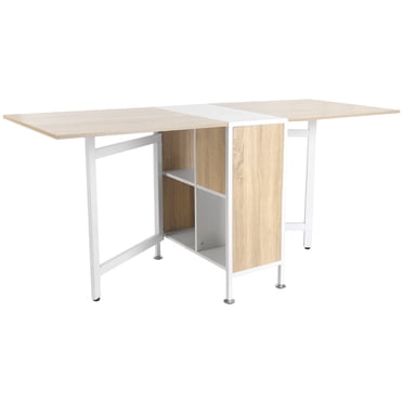 HOMCOM Table à Manger Pliant avec 4 Étagères, Table de Cuisine à Abattants, Brun