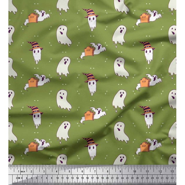 Soimoi Moss Georgette Fabric Ghost Halloween Print Sewing Fabric Yard 42 Inch Wide