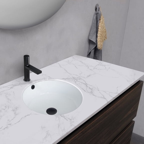 Lavabo de Salle de Bain Rond Élégant Encastré 16 Pouces en Porcelaine Blanche avec 2 Anneaux Anti-Débordement P-207
