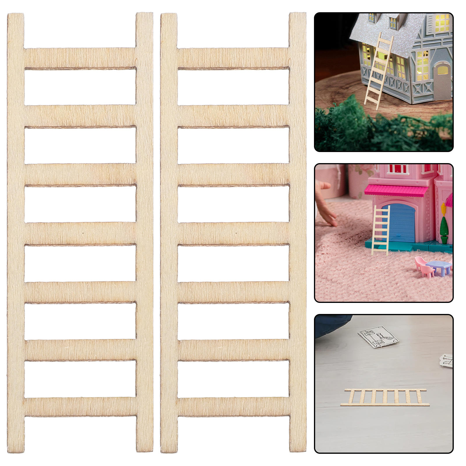 EXHUMKY Tiny House Accessories Small Wooden Ladder 10Set for Craft Projects Light Yellow