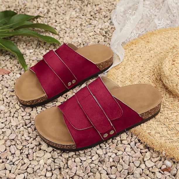 Cork Footbed Open Toe Slides, 2026 Flat Slides for Women  display picture 2