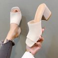 thumbnail image 2 of WLOELOEW Square Toe Sandals For Women In Beige Block Heel Casual Mesh Material Foot Length 10.24 Inches Us Size 9, 2 of 9