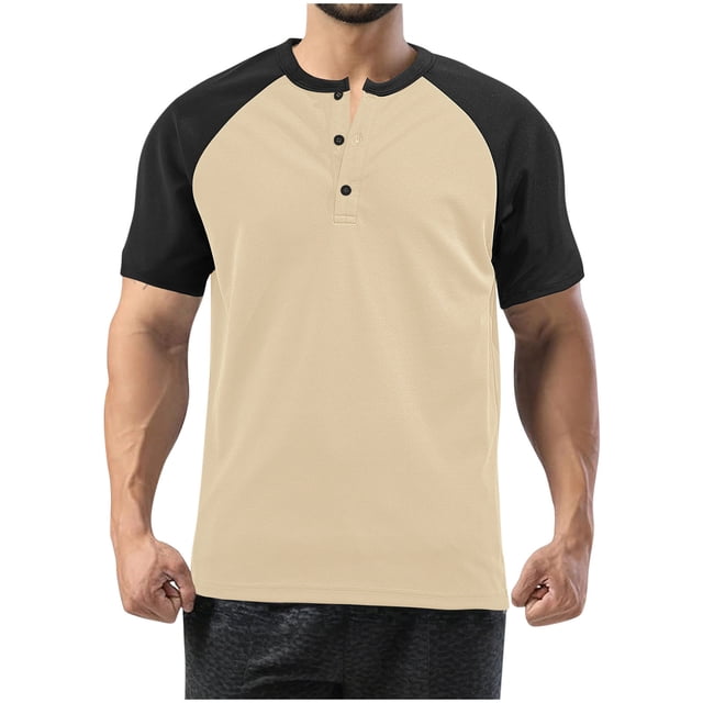 Mens Basketball Shirts Summer Breathable Henley Shirts Color Blocked Loose Fit Athletic Top Button Up Basic T-Shirts ,S-3XL