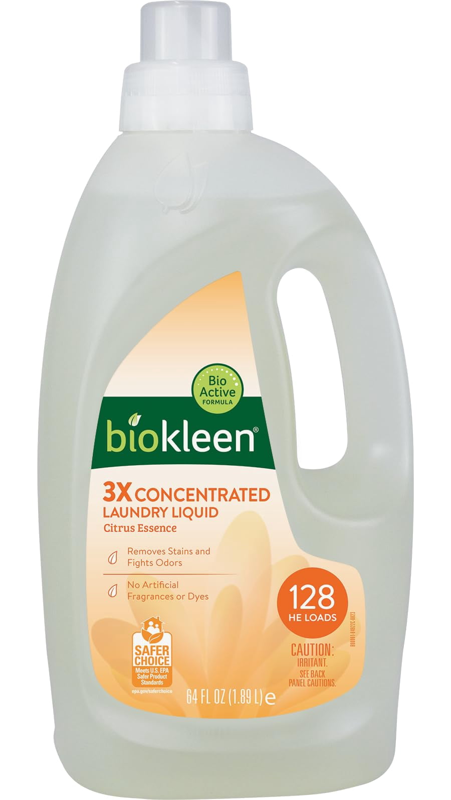 Biokleen Laundry Detergent -128 HE Loads - Citrus Essence 64 Fl Oz Concentrated Eco-Friendly Plant-Based No Artificial Fragrance - Packaging May Vary