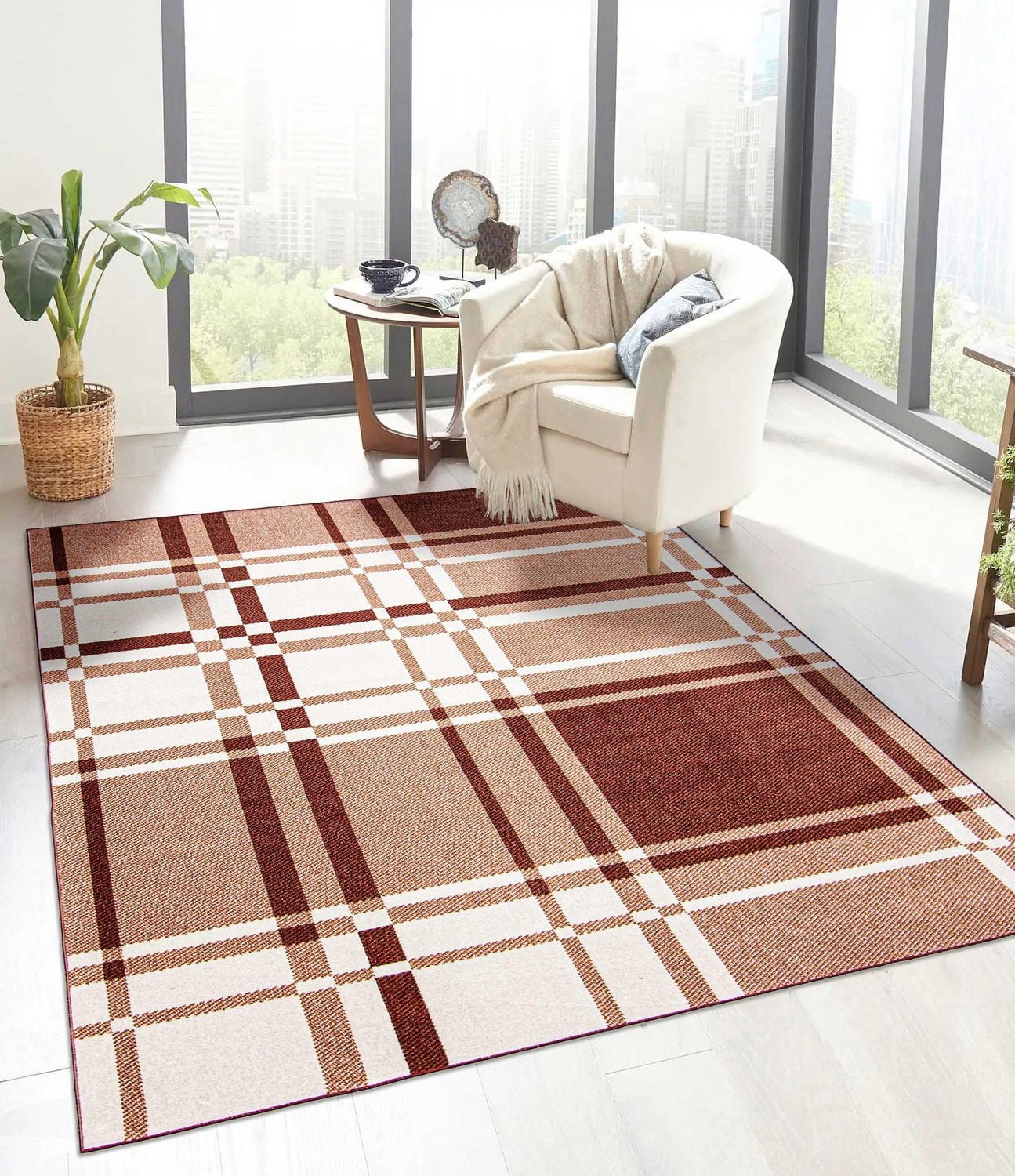Tapis Lavable ECARPET à Carreaux pour Chambre, Salon, Chambre d'Enfant, Couloir