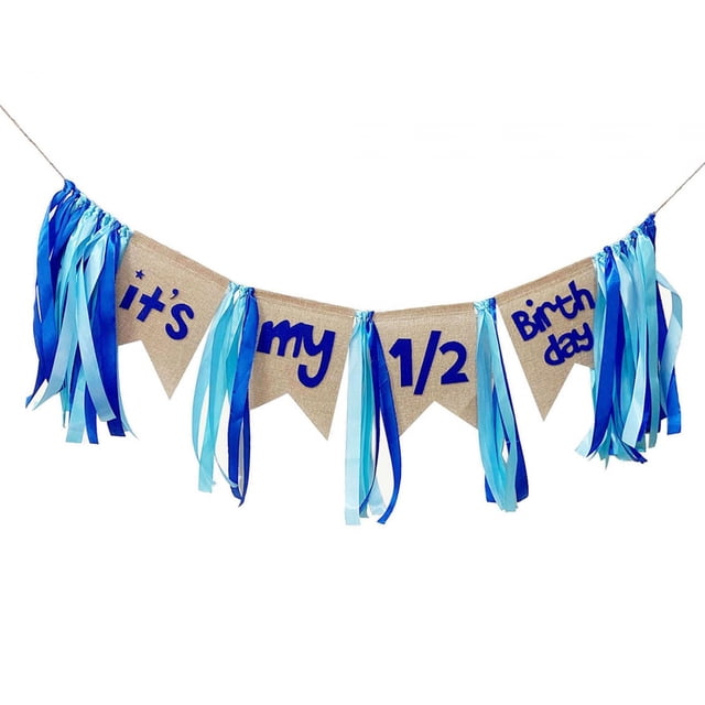 High Chair Banner Backdrop Garland 1/2 Birthday Banner for Birthday Boy Girl Blue