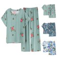 thumbnail image 2 of Coofit Ensemble de Pyjama pour Femmes 2 Pcs, Pyjama de Nuit à Manches Courtes à Motif Floral, Haut d'Été avec Pantalon, 2 of 8